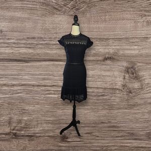 Foxiedox Elegant Black Crochet Mini Dress